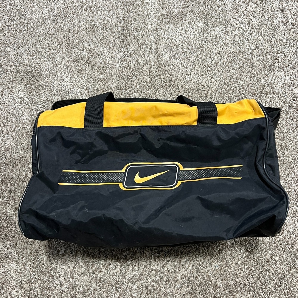 Nike Vintage Sports Gym Bag Duffle Black Yellow 90's Red Tag Y2K Crossbody